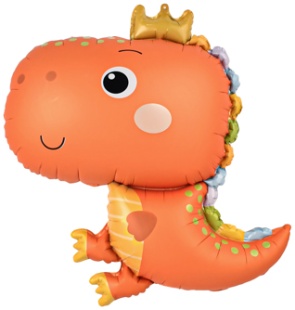 Шар (31''/79 см) Фигура, Динозаврик в короне, Оранжевый, Сатин, 1 шт.