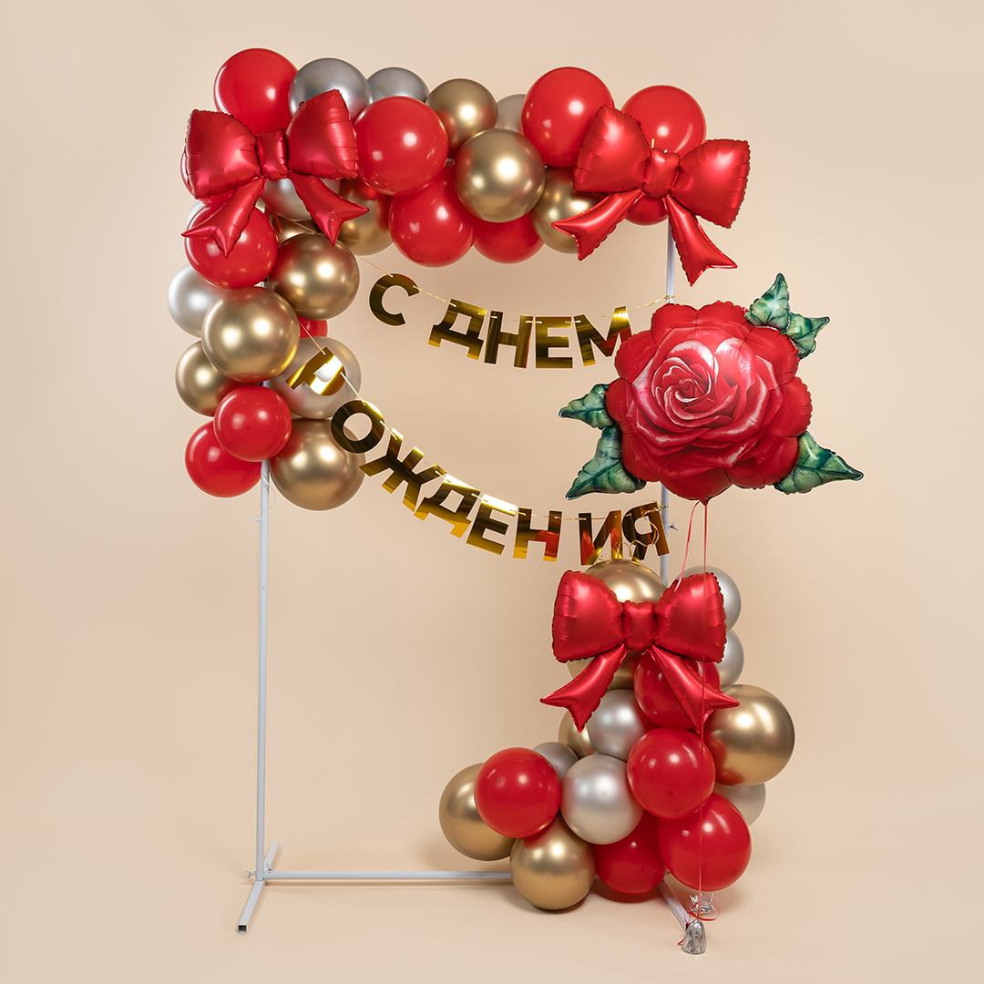 Шар с клапаном (21''/53 см) Фигура, Бант (надув воздухом), Красный, Сатин, 5 шт. в уп.