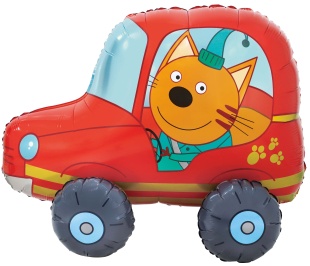 Шар 3D (29''/74 см) Фигура, Три Кота, Компот в машинке, 1 шт. в уп.