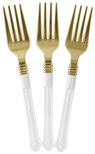 Вилки, Элегант, Белый/Золото, Металлик, 17,5 см, 10 шт. в упак. 