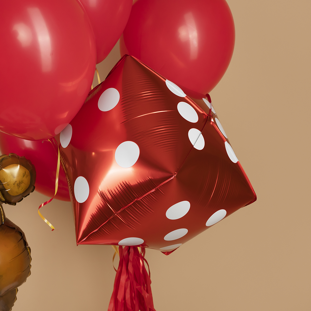 Шар 3D (22''/56 см) Куб, Покер, Кости, Красный, 1 шт. в уп.