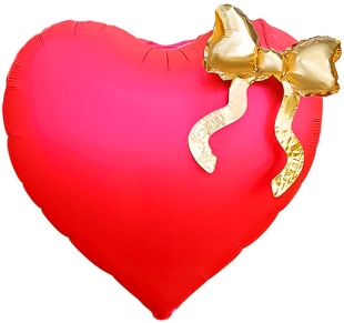 Шар (22''/56 см) Сердце, Золотой бант, Красный, 1 шт. в уп.