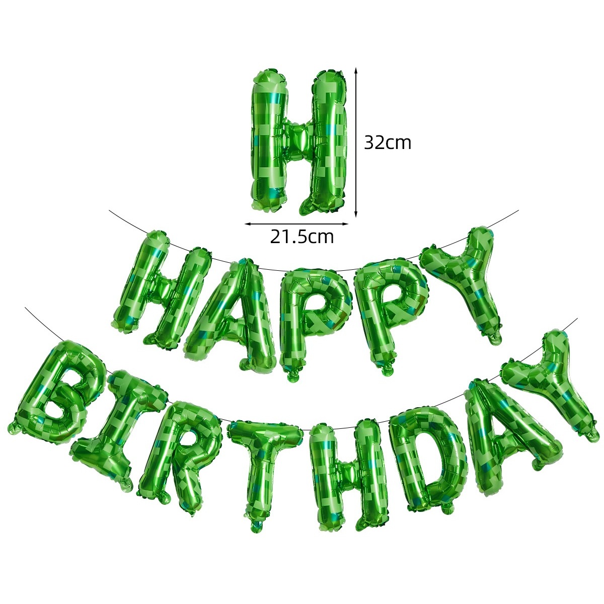 Набор шаров (16''/41 см) Мини-буква, Надпись "Happy Birthday", Пиксели, Зеленый, 1 шт. в уп.