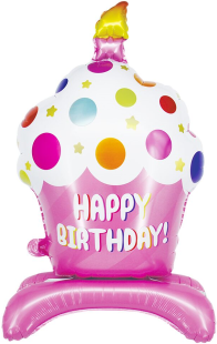 Шар 3D (35''/89 см) Фигура на подставке, Кекс на День Рождения, Розовый, 1 шт.